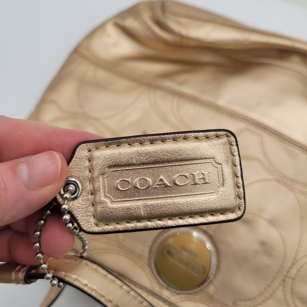 Coach Metalic Gold Bucket Medium Tote Shoulder bag Spots on Front Hangtag - Picture 6 of 16